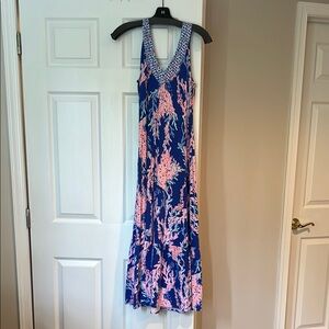 Lilly Pulitzer Blue and Pink Sheath Maxi Dress